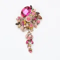 Vintage tassel brooch with pink crystal rhinestones and elegant glass floral cluster design - Pink