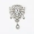 Vintage silver palace-style hollow brooch with clear glass rhinestones and pendants - White