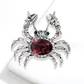 Vintage silver crab brooch with red oval gemstone and clear rhinestones for women - Crab Style / Red