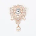 Vintage rose gold hollow brooch with sparkling crystal teardrop pendant for elegant coats - Rose Gold