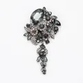 Elegant vintage black and grey floral rhinestone tassel brooch for formal attire - Black