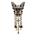 Vintage-Brosche aus Bronze mit Totenkopf, Schmetterlingsflügeln und bunten Strass-Quasten - Totenkopf Schmetterling Quaste Stil (D2-6-6777.) / Retro-Bronze