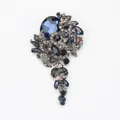 Vintage blue crystal flower tassel brooch with sparkling rhinestones for elegant attire. - Dark Blue