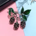 Close-up of a vintage-style purple grape brooch with crystal accents and vibrant green leaves - Grape Style (C2-6-9196)