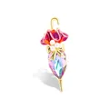 High-end fashionable umbrella brooch with iridescent teardrop crystal and pearls decoration - Red