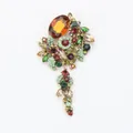 Vintage multi-color rhinestone brooch with elegant crystal tassel detail - Coffee