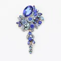 Vintage blue rhinestone tassel brooch with elegant crystal floral design for clothing - Blue
