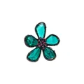 Elegante Kristall-Blumenbrosche mit grünen Facetten-Blütenblättern und pinkfarbenem Kern - Teal Blume (B9-2-7828)