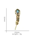 Detailed size specifications of vintage gold-tone feather brooch with turquoise stone - Feather Hollow Inlaid Style (B5-5-6365) / Antique Gold with Turquoise