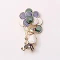 Retro circus brooch featuring colorful enamel balloons and sparkling rhinestones - Blue Green Balloon Circus Style (C2-3-9134)