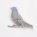 Elegant robin bird brooch with colorful purple and blue rhinestones on a silver branch - Robin (Blue And Purple)(S3-6-8605)