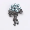 Elegant bow-knot brooch featuring light blue pearls and shiny dark grey rhinestones - Black Base Blue Pearl / Bow Flower Style (8643)