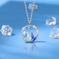 Collar de cola de sirena de plata con una luna azul brillante y detalles de estrellas - Embalaje Simple / Vínculo de Sirena