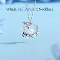 Dromerige zilveren walvis hanger ketting met parel en fonkelende kristallen - Walvisval / 1 Stuk/Verpakking (Eenvoudig Pakket)