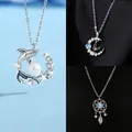 Elegante zilveren walvisparel, maanvlinder en dromenvanger hanger ketting set voor dames - Walvisval + Vlinder Maan + Dromenvanger (Eenvoudige Verpakking)