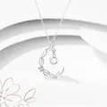 Dreamy silver crescent moon pendant necklace featuring iridescent bead and zircon accent - Triple Lifetime Love Style / Silver