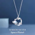 Zilveren ketting met planeet en sterren met een hanger in maansteenstijl voor dames - Eenvoudige Verpakking / Ruimte Planeet
