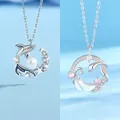 Elegante zilveren walvis staart parelketting en mystieke slang maan hanger voor dames - Walvisval en Slang Maan Combo (Eenvoudige Verpakking)
