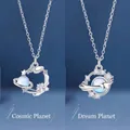 Elegante zilveren planeetkettingen met blauwe gradiënt kralen en fonkelende zirkonia - Kosmische planeet + Dromerige planeet / Eenvoudige Verpakking