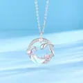 Elegante zilveren ketting met slang en maan hanger versierd met roze edelstenen - Slang die de Maan Jaagt Stijl (Geschenkverpakking)