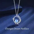Elegante zilveren walvisstaart hanger ketting met een blauwe kraal en kristallen - Changan Droom Stijl (Geschenkverpakking)