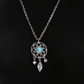 Zilveren ketting met mandala-hanger, blauwe steen en glanzende kristallen bedeltjes - Dromenvanger Stijl (Geschenkverpakking)