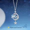 Elegante zilveren ketting met maan en ster hanger en fonkelende zirkonia steentjes - Geschenkdoos / Dromerig Melkwegstelsel