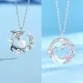 Elegante zilveren kettingen met walvisparel en slangmaan hangers voor chique dames - Walvisval & Slang Maan Stijl (Geschenkdoos)