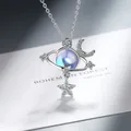 Elegante zilveren hemelse planeet ketting met ster en maan bedeltjes en een opaal - Geschenkdoos / Ster en Maan Universum