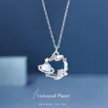Elegante hemelse planeet hanger ketting met een prachtige spiegel zilveren afwerking - Geschenkdoos / Ruimte Planeet