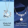 Elegante zilveren walvis en bloemtak parel hanger kettingen voor dames cadeau. - Walvisval & Bloementak Parel Stijl (Geschenkdoos)
