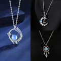Elegante zilveren ketting met blauwe maansteen hanger en vlinder-maan ontwerp voor haar - Paarse Ster, Vlinder Maan & Dromenvanger Stijl (Geschenkdoos)