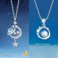 Hemelse ster en maan planeet ketting met iriserende stenen in zilveren afwerking - Geschenkdoos / Dromerige Melkweg en Pluto