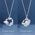 Elegante spiegelzilveren planeetkettingen met prachtige hemelse ster- en ringhangers - Geschenkdoos / Kosmische planeet + Dromerige planeet