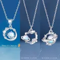 Hemelse zilveren planeet hanger ketting met ster details voor dames - Geschenkdoos / Pluto + Kosmische planeet + Dromerige planeet