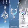Elegante sterling zilveren ster en maan hanger ketting met schitterend sterrenstelsel - Dromerige Melkweg + Droomjager Ster Maan + Ster Maan Universum / Cadeaubonset (Set van 3) / Zilver