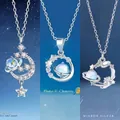 Zilveren sterrenstelsel ketting met planeet- en maanhangers en sprankelende kristallen - Dromerige Melkweg + Pluto + Kosmische Planeet / Cadeaubonset (Set van 3) / Zilver