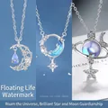 Collectie van delicate zilveren ster en maan hanger kettingen met blauwe kristallen - Zwevende Maan + Droomjager Ster Maan + Ster Maan Universum / Cadeaubonset (Set van 3) / Zilver