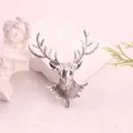 Close-up of silver-colored elk head brooch with intricate antler details for Christmas - Silver Stag Head (Q8-6-7524) / Silver