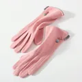 Elegante rosa Winterhandschuhe für Damen mit Zierknöpfen und weichem grauem Rand - Einheitsgröße / 181 Rosa