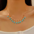Bohemian ethnic crackle turquoise teardrop pendant necklace for women in gold finish - Waterdrop Turquoise Style (6332)