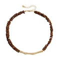 Brown beaded necklace with gold lava bar and heart charm in Maillard style - Wavy Lava Necklace (ZW2262) / Coffee