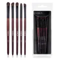 Set di 5 pennelli professionali per ombretto RANCAI in pelo di cavallo con astuccio - Set di 5 pennelli per il trucco con manico in legno di Redwood / colore legno di rosso