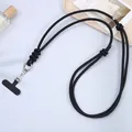 Verstelbaar zwart gevlochten lederen crossbody telefoonkoord met een metalen clip - K3585 adjustable pu braided crossbody bag - black / Crossbody ketting