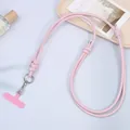 Verstelbare roze gevlochten lederen telefoonkoord met metalen sluiting en patch - K3589 adjustable pu leather cord crossbody chain - light pink / Crossbody ketting