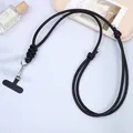 Verstelbaar zwart gevlochten lederen telefoonkoord met metalen sluiting voor crossbody - K3597 adjustable pu leather cord crossbody chain - black / Crossbody ketting