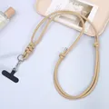 Verstelbaar beige gevlochten lederen crossbody telefoonkoord met een metalen clip - K3598 adjustable pu leather crossbody chain - khaki / Crossbody ketting