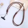 Verstelbaar bruin gevlochten leren telefoonkoord met zilveren metalen clip - K3600 adjustable pu leather crossbody chain strap - coffee / Crossbody ketting