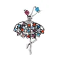 Detailed view of a vintage ballerina brooch with colorful rhinestones and silver finish - Multicolor Lady (AL1300-B) / Multicolor (AL1300-B)