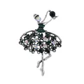 Close-up of vintage ballet dancer brooch with green and iridescent rhinestones - Deep Green Lady (AL1300-C) / Deep Green (AL1300-C)